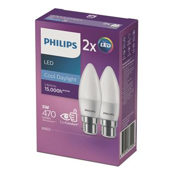 LED CANDLE GLOBE - BC - 5W - 470 LUMENS COOL DAYLIGHT - 2PK - PHILLIPS