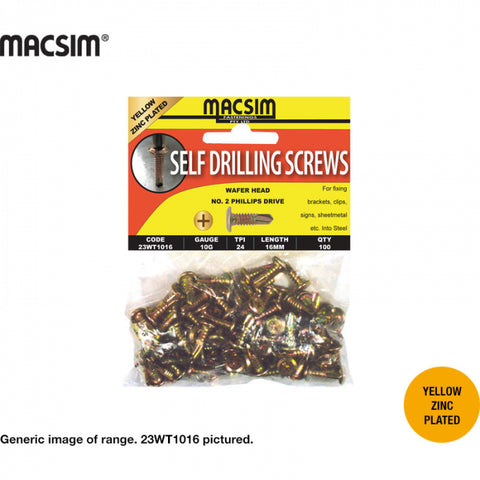 SELF DRILLING SCREWS -YELLOW ZINC - WAFER HEAD - 10g X  22MM - PKT 100