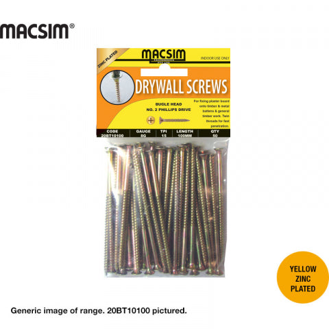 DRYWALL SCREWS - 7g x 20mm -  BUGLE HEAD - ZINC PLATED  - PKT 100