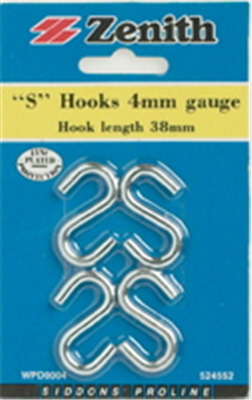 S HOOKS - 38mm - ZINC PLATED - 5 PACK
