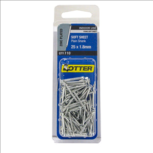 NAILS - SOFT SHEET - ZINC PLATED - 25 x 1.8mm - PACK  of 110