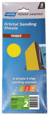 SANDING SHEET - ORBITAL - TIMBER  -  115 X 280mm -  PACK OF 5 - MEDIUM - P80