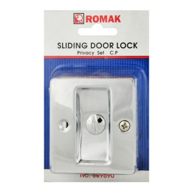 SLIDING DOOR LOCK - PASSAGE SET -  CHROME -  ROMAK