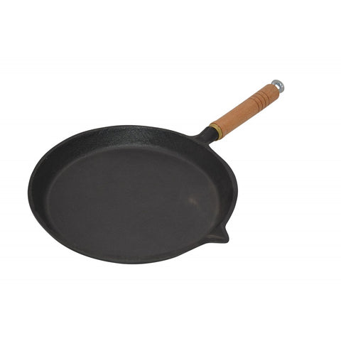 FRY PAN - CAST IRON - 300mm ROUND - WOODEN HANDLE
