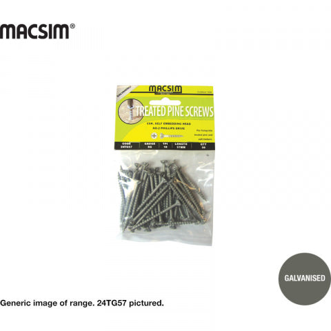 TREATED PINE  SCREWS - GALVANISED  - CSK SELF EMBEDDING HEAD  - 8 X 25MM - PKT 100