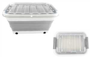 STORAGE TUB - POP UP  - 30 LITRE - GREY/WHITE - WITH WHEELS & LID