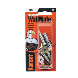 WALLMATE ANCHOR - METAL - FOR PLASTERBOARD WITH HOOKS - 4 PACK