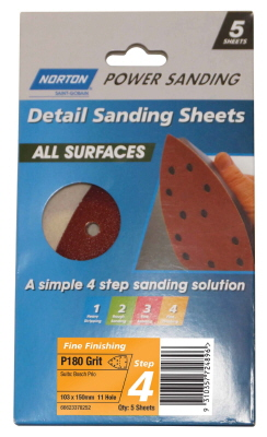SANDING SHEETS - 103 x 150mm x 4 HOLE -  P180 - 5 PACK