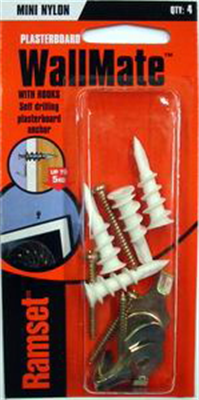 WALLMATE ANCHOR - MINI NYLON W/HOOKS - 4 PACK