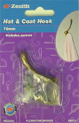 HOOK - HAT & COAT - FLORENTINE BRONZE - 60MM - 1 PACK