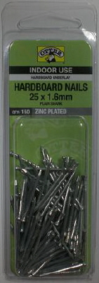 NAILS - HARDBOARD - ZINC PLATED  - 25 x 1.6mm - PACK  of 150