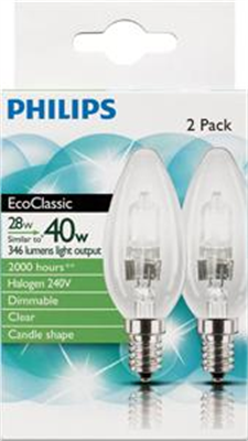 HALOGEN GLOBE - SES - CANDLE CLEAR - 28W - 2 PACK