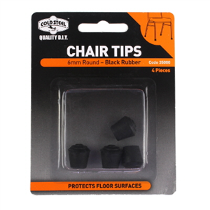 CHAIR TIPS - 6MM BLACK RUBBER - ROUND - 4 PACK