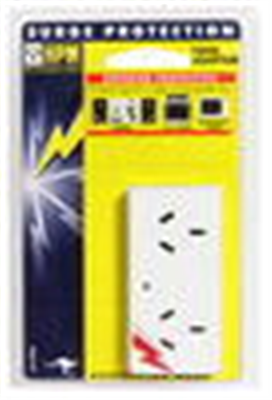 DOUBLE ADAPTOR - SURGE PROTECTED - FLAT - WHITE - 10amp