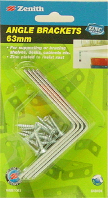 ANGLE BRACKET ZP STEEL 63mm PK4