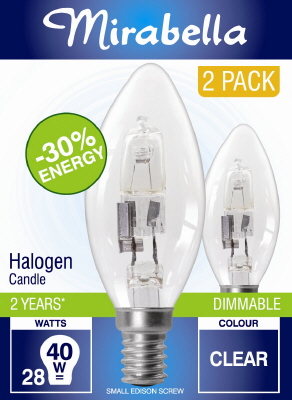 HALOGEN GLOBE - CANDLE - SES - 28W - 2Pk - ENERGY SAVER