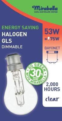 LIGHT GLOBE - HALOGEN  - 53Watt - BC - CLEAR - ENERGY SAVERY