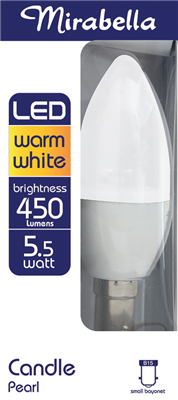 LED CANDLE GLOBE -  SBC -  5.5W -  470 LUMENS - PEARL