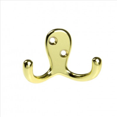 HOOK - WARDROBE HOOK - DOUBLE - BRASS PLATED - 45mm - 1 PACK
