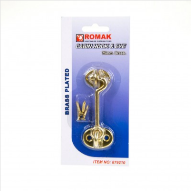 CABIN HOOK & EYE - POLISHED BRASS  - 75mm