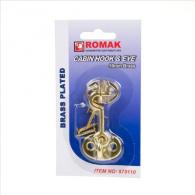 CABIN HOOK & EYE - POLISHED BRASS  - 50mm