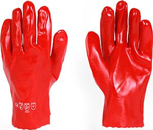 CHEMICAL HANDLING GLOVES - RED PVC  - 27cm long - RHINO