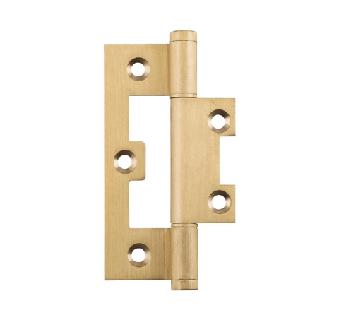 FLUSH HINGE - 89x52x1.6mm - BRASS PLATED - FIXED PIN - 2 PACK