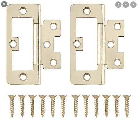 FLUSH HINGE - 100x61x1.6mm - BRASS PLATED - FIXED PIN - 2 PACK