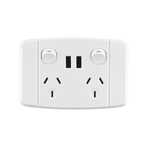 POWERPOINT 10A DOUBLE PLUS DOUBLE USB PORTS -  WHITE - ARLEC