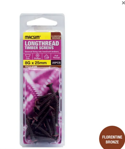 WOOD SCREWS  - 6g x 20mm -  COUNTERSUNK - FLORENTINE BRONZE  - 40 PACK