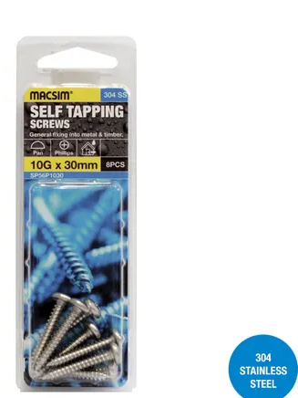 SELF TAPPERS - 8g x 40mm -  ROUND HEAD -  STAINLESS STEEL - 8 PCS