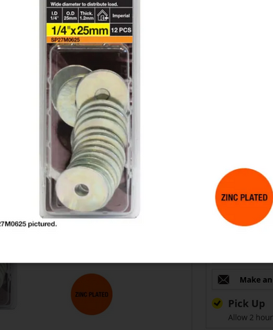 WASHERS - METAL MUDGUARD - 1/4 - ZP - 12 PACK