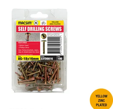 SELF DRILLING SCREWS - BUTTON HEAD - ZINC PLATED - 8g x 20MM - PKT 100