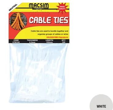 CABLE TIES - NEUTRAL - 200mm x 4.8mm - 100 PACK