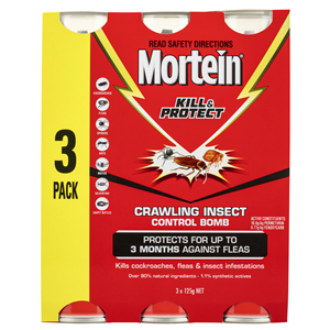INSECT CONTROL BOMBS - CRAWLING INSECTS - 3 PACK  - 125gms - MORTEIN