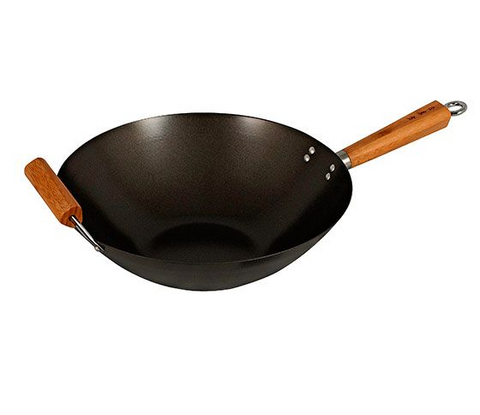 WOK  35CM - CARBON - BAMBOO HANDLE - AVANTI - INDUCTION SAFE