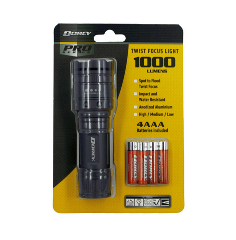 PRO SERIES TORCH - 1000 LUMENS - 4AAA - DORCY - TWIST FOCUS