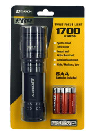 PRO SERIES TORCH - 1700 LUMENS - 6AA - DORCY - TWIST FOCUS
