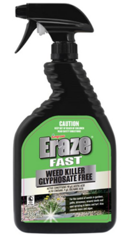 HERBICIDE - ERAZE FAST WEED KILLER -  GLYPHOSATE FREE - 750mls