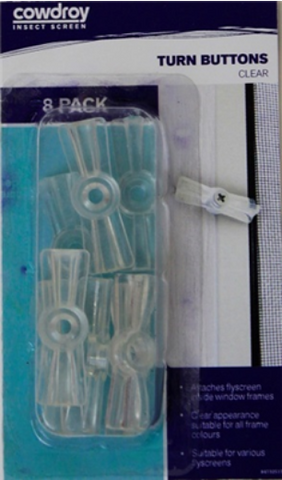 FLYSCREEN TURN BUTTON - 30mm - 8 PACK - CLEAR PLASTIC