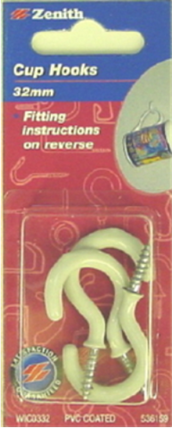HOOK CUP PVC  - 3.0 x 32mm - 3 PACK