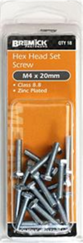 METAL THREAD - BOLT - M4  x 20mm - HEX HEAD -  18 PIECE - ZP