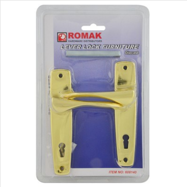 LEVER LOCK SET - BRASS PLATED -  ROMAK