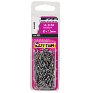 NAILS - FLAT HEAD BRIGHT - 20 x 1.6mm - PACK  of 60