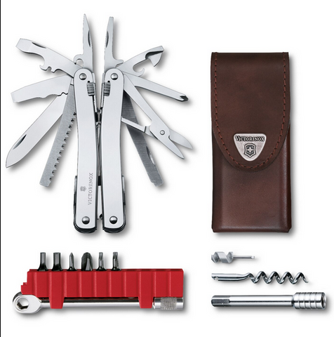 SwissTool SPIRIT X PLUS - WITH  RATCHET WRENCH SET - and  Leather Sheath - VICTORINOX