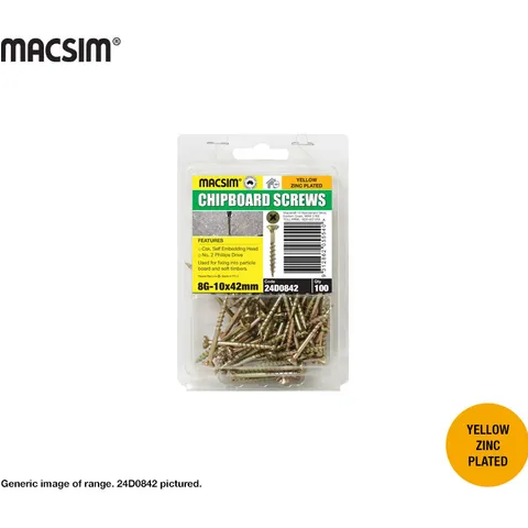 CHIPBOARD SCREWS - YELLOW ZINC PLATED  - CSK SELF EMBEDDING HEAD  - 8 X 35MM - PKT 100