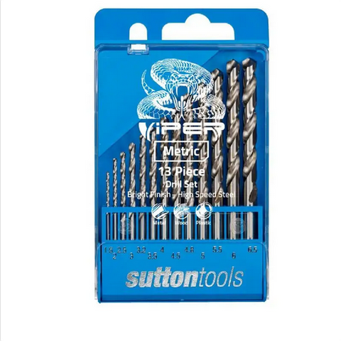 DRILL SET - 13 PIECE VIPER METRIC  HSS - 1.5mm to 6.5mm - SUTTON TOOLS