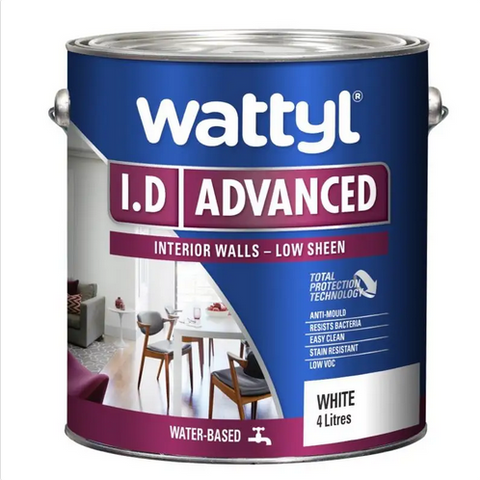 INTERIOR WALLS - LOW SHEEN  - I.D ADVANCED - WHITE PAINT  - 4 Litres  - WATTYL