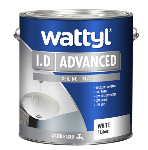 CEILING WHITE - FLAT  - I.D ADVANCED - WHITE PAINT  - 2 Litres - WATTYL