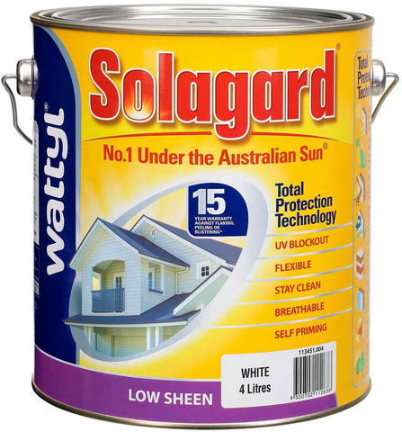 PAINT - WATTYL SOLAGARD LOW SHEEN WHITE - 4 LITRES - WATTYL - 25 YEAR GUARANTEE